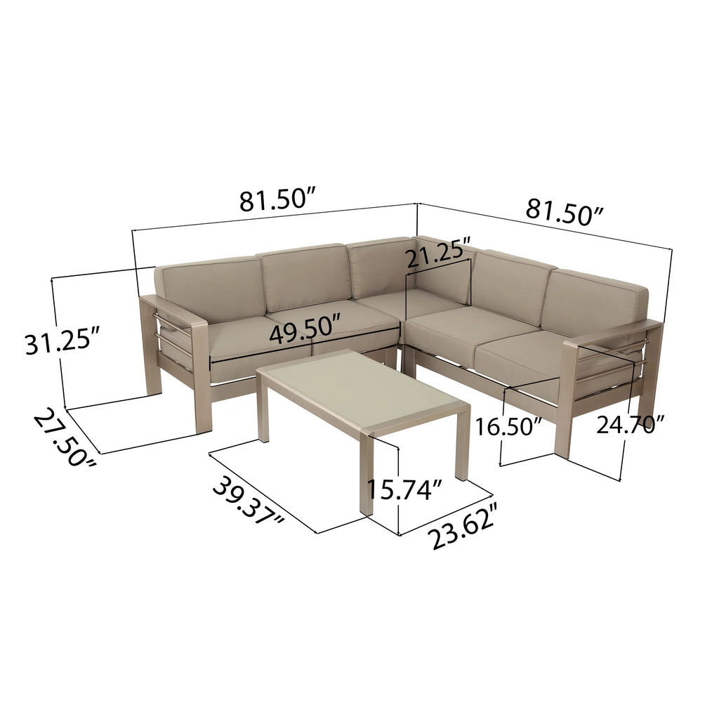 Khaki Fabric 4-Piece Outdoor Sectional Sofa Set V737811