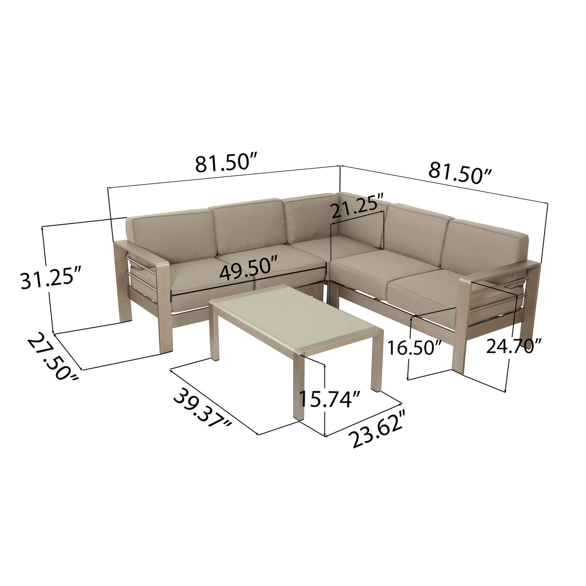 Khaki Fabric 4-Piece Outdoor Sectional Sofa Set V737811