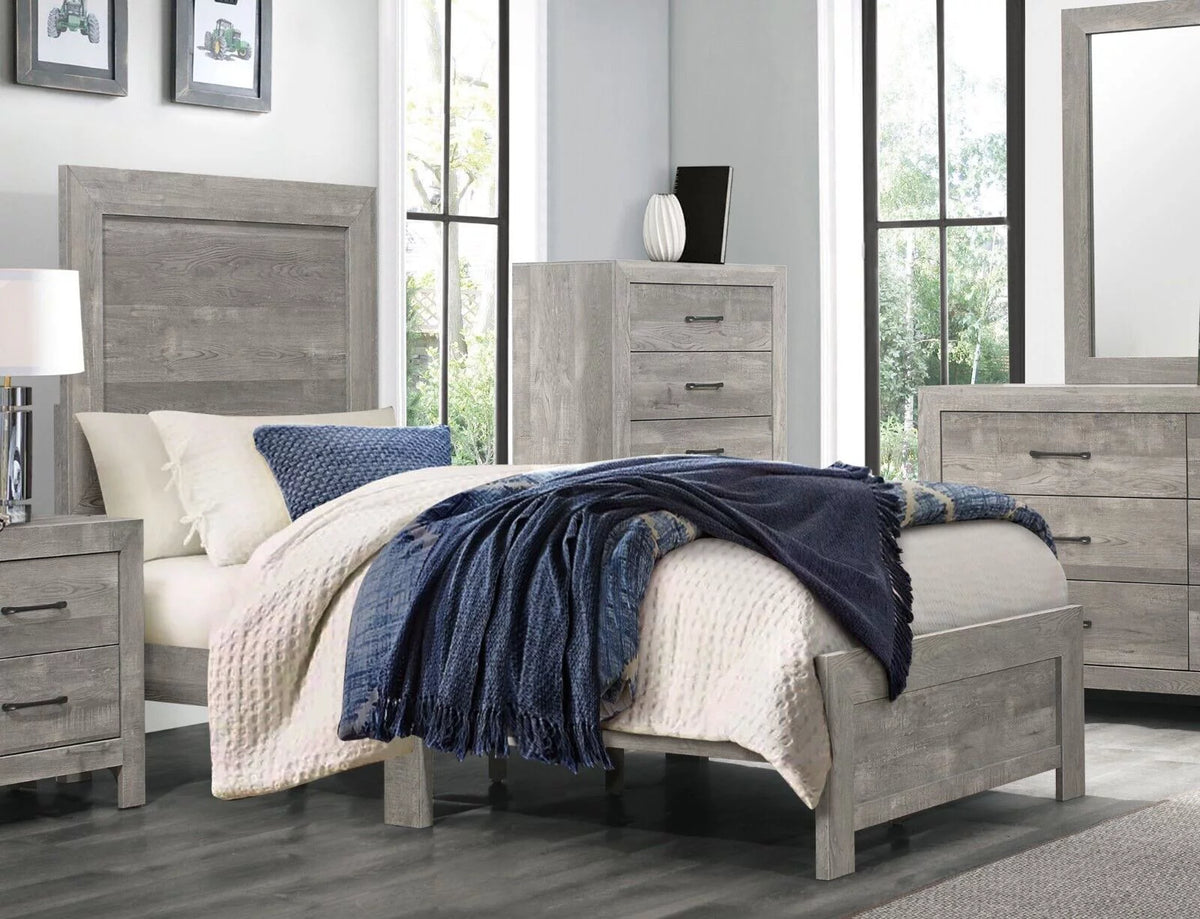 Gray Twin Size Bed and 2 Nightstands 3pc Set P212