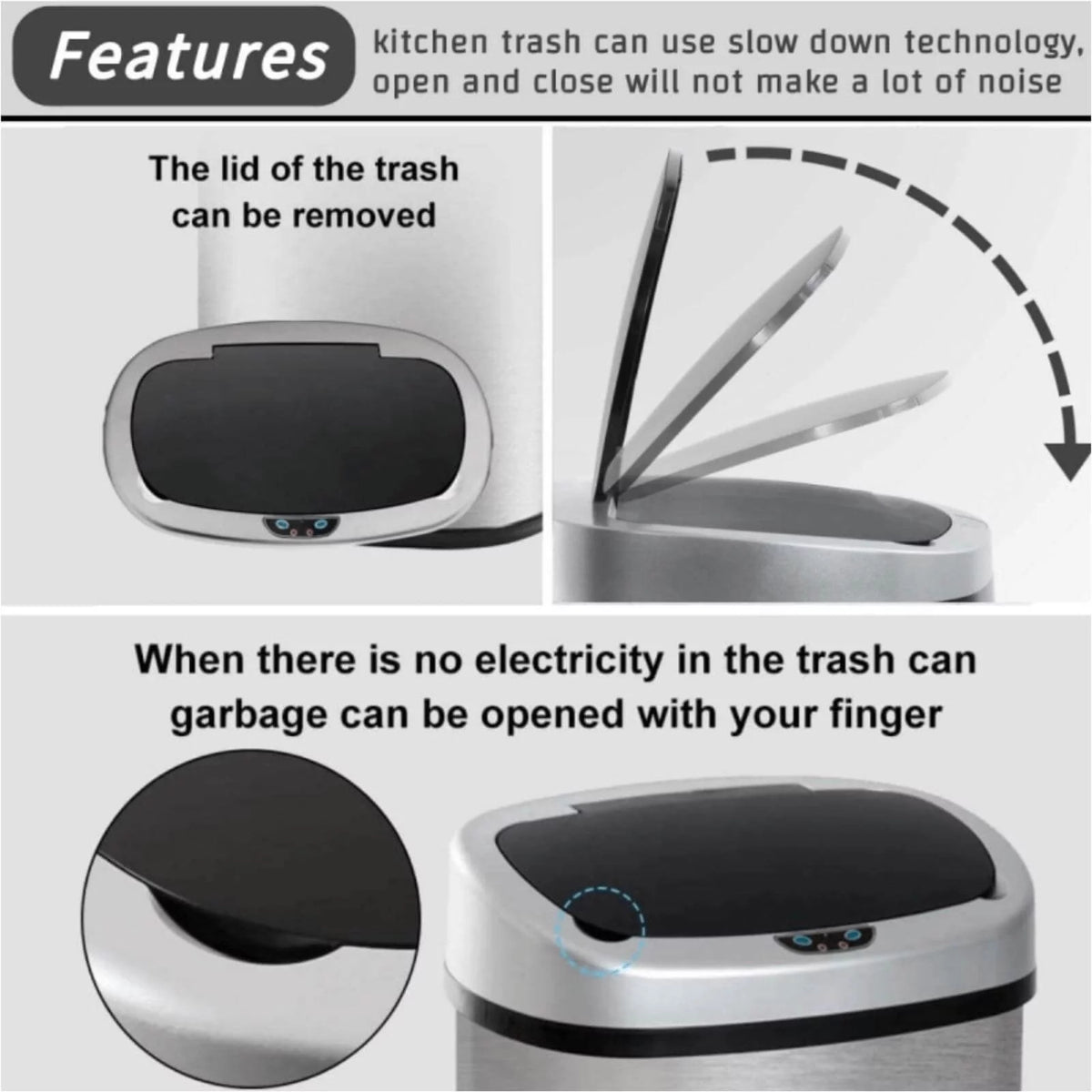 13 Gallon Stainless Steel Automatic Trash Can U73447