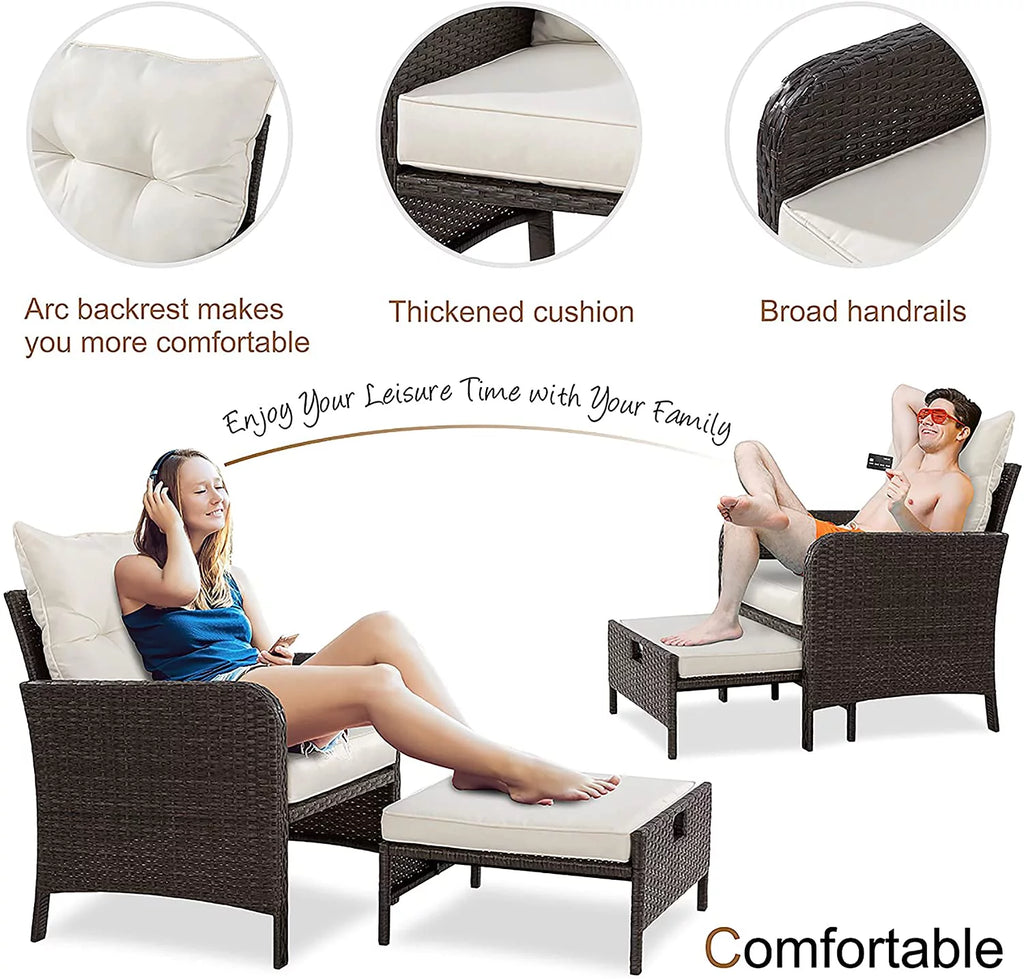 5 Piece PE Wicker Patio Furniture Set with Ottoman I4995