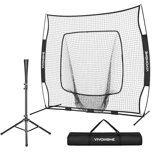 7x7 Ft Baseball Softball Practice Net with Batting Tee and Carry Bag J76239