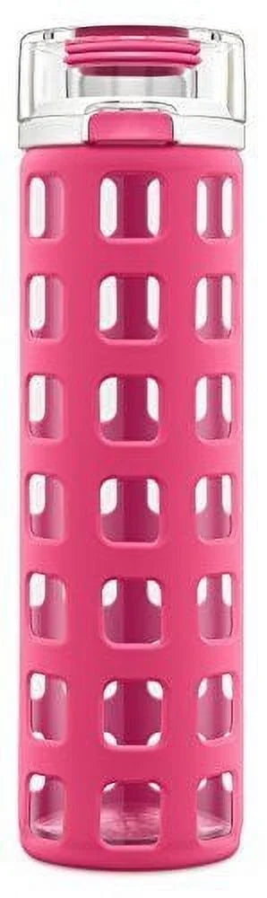 BPA-Free Glass Water Bottle with Flip Lid, Pink, 20 oz J321
