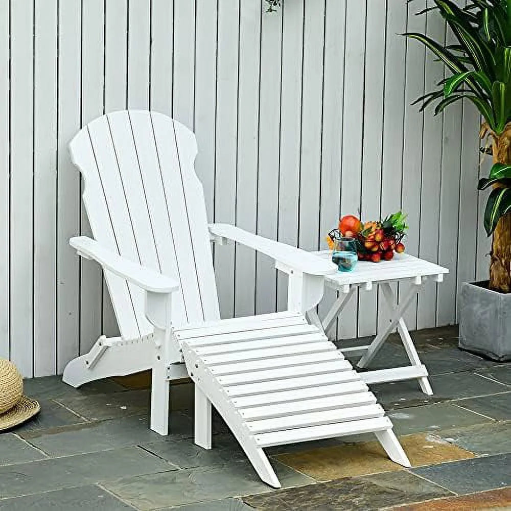 White 3-Piece Folding Adirondack Chair with Ottoman and Side Table C8676