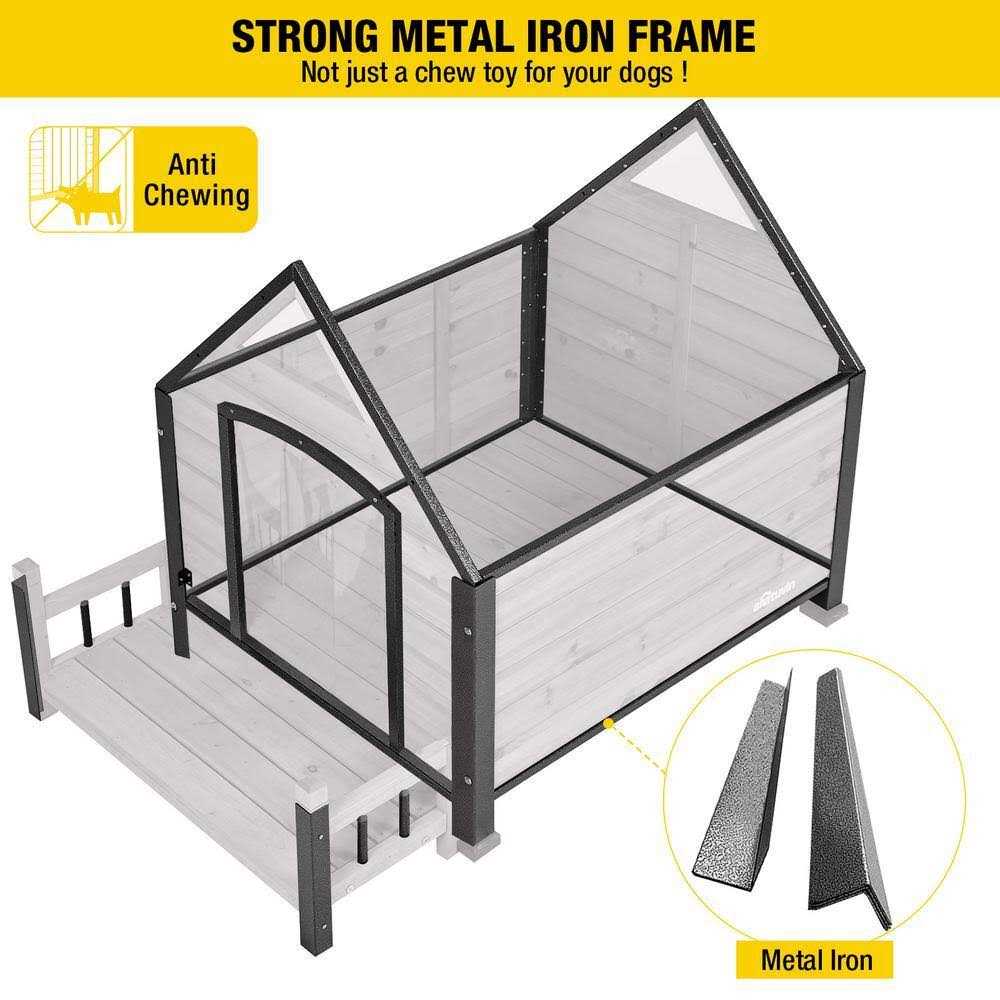 Outdoor Dog House with Porch Iron Frame Z798026