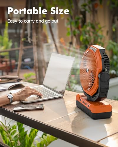 24000mAh Rechargeable Battery Operated Camping Fan with Light & Hook N61942