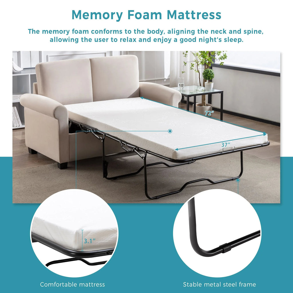 Beige Convertible Sleeper Sofa with Memory Mattress C290