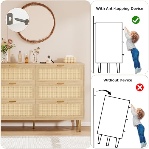 Oak 5 Drawer Rattan Wood Dresser I292046