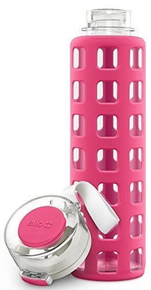 BPA-Free Glass Water Bottle with Flip Lid, Pink, 20 oz J321