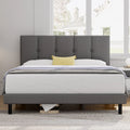 Full Size Bed Frame with Upholstered Headboard and Wooden Slats, Dark Grey Y914