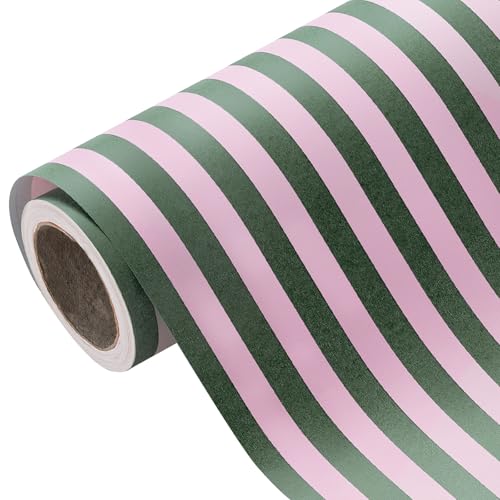 Kraft Green and Pink Stripe Wrapping Paper Mini Roll L3129
