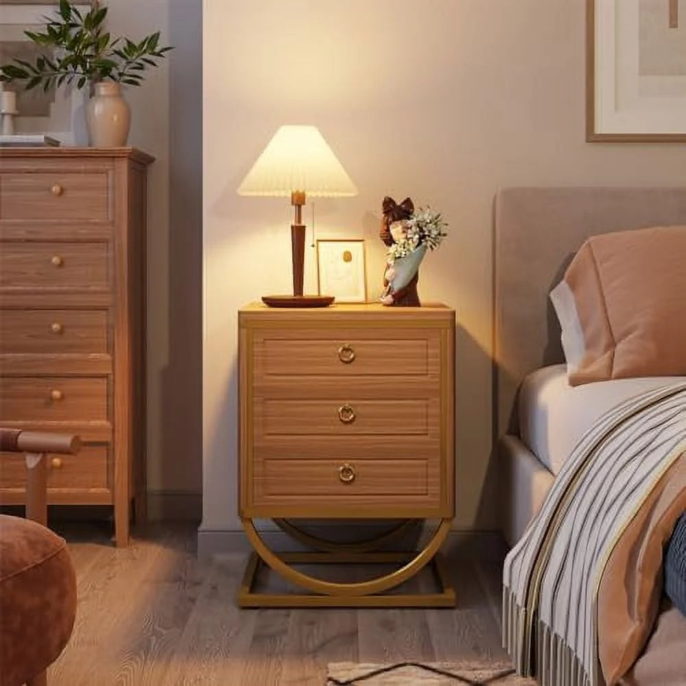 3 Drawer Walnut Wood Nightstand F678