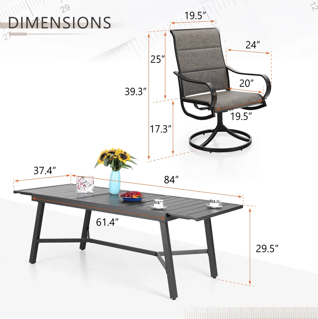 9 Piece Metal Outdoor Patio Dining Set with Swivel Chairs and Extendable Table T514481