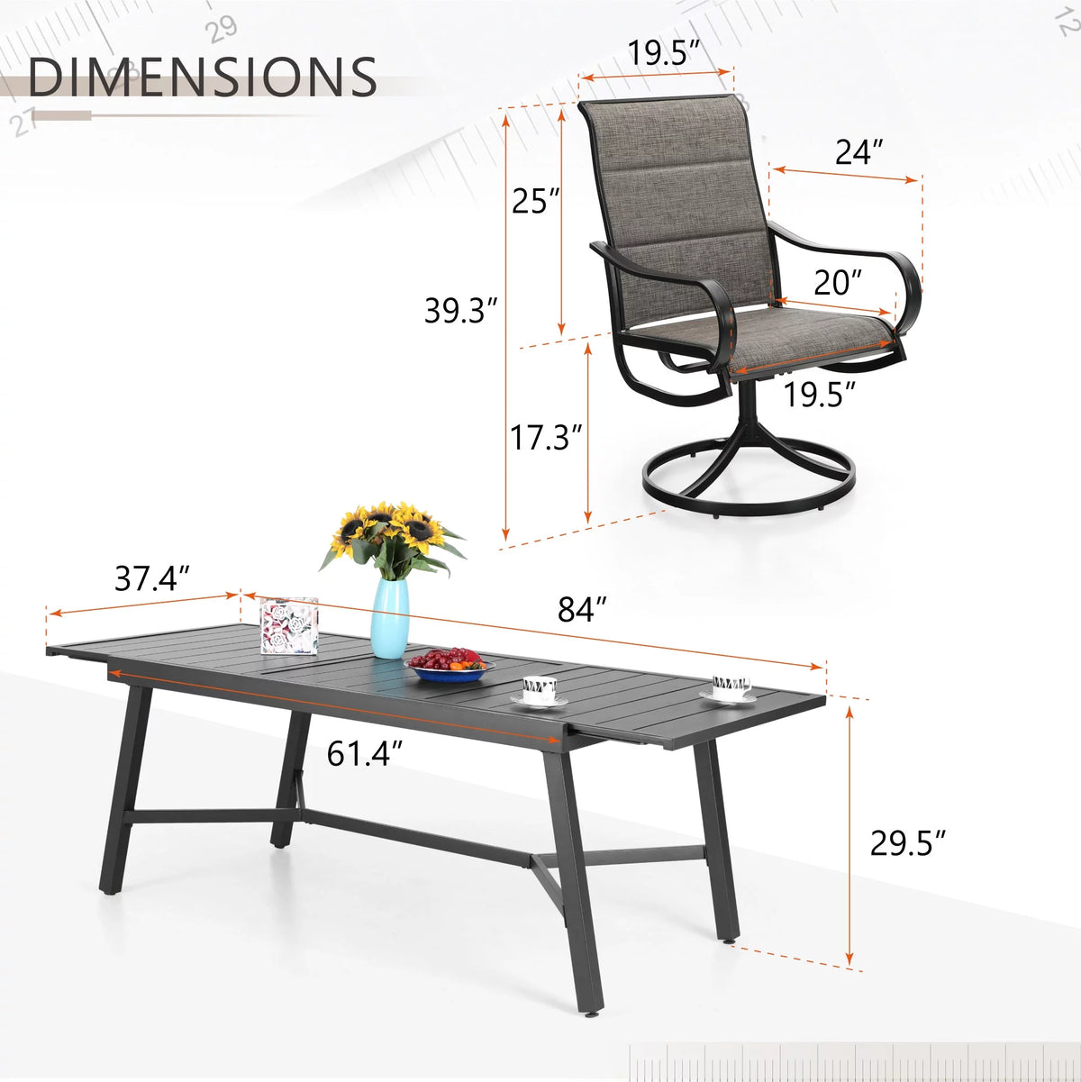 9 Piece Metal Outdoor Patio Dining Set with Swivel Chairs and Extendable Table T514481
