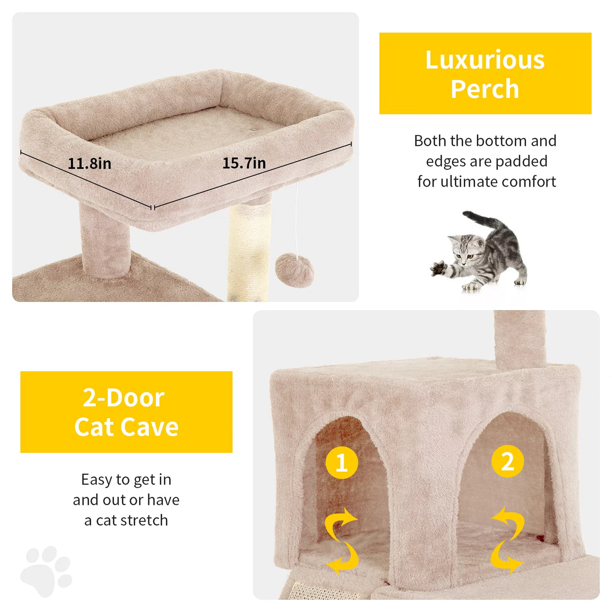36 inches Beige Multi-Level Cat Tree with Scratching Posts Z826
