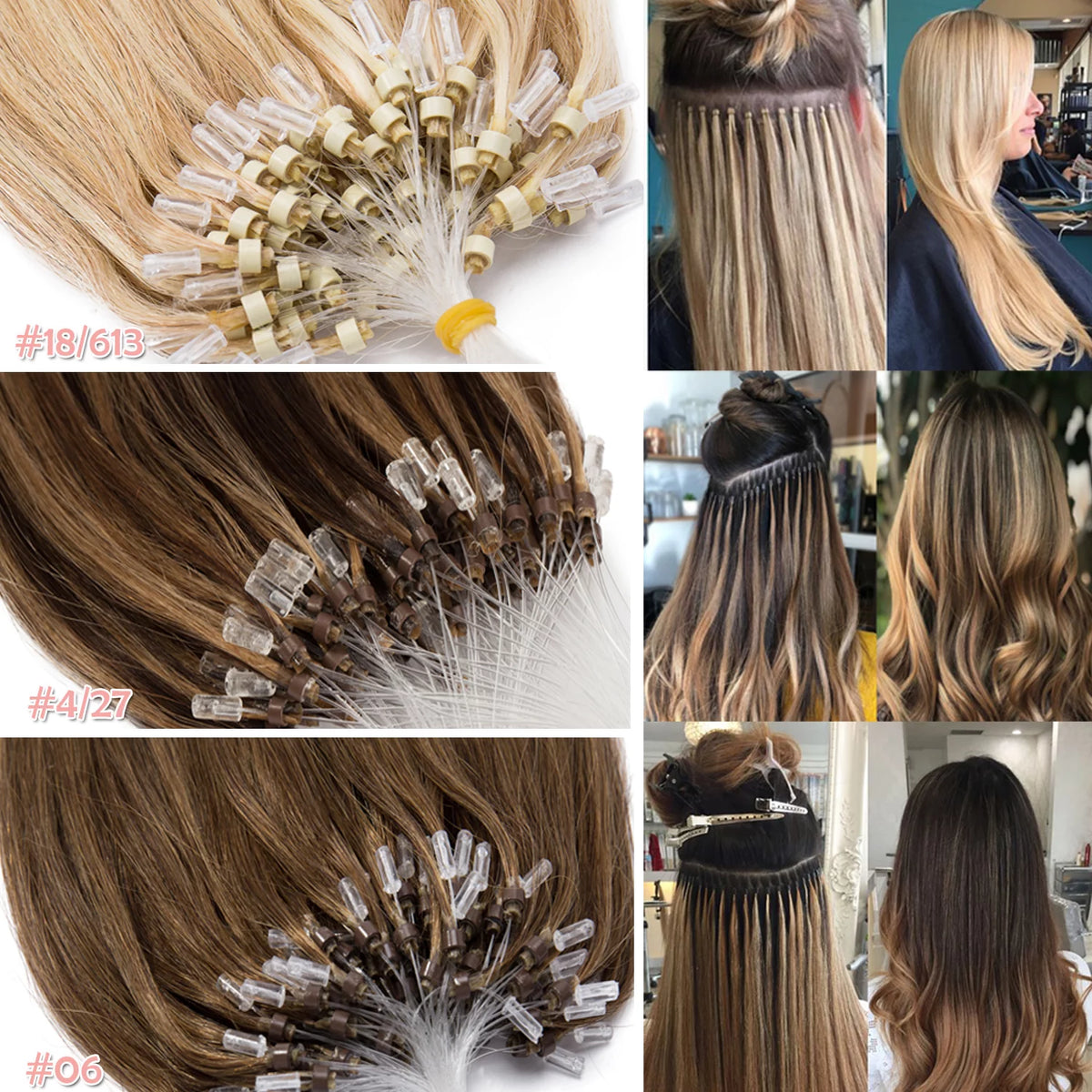 Black Micro Ring Human Hair Extensions 0.5g 100 Strands Y670244