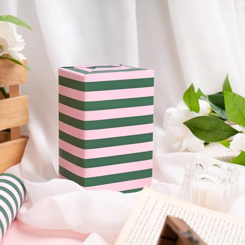 Kraft Green and Pink Stripe Wrapping Paper Mini Roll L3129