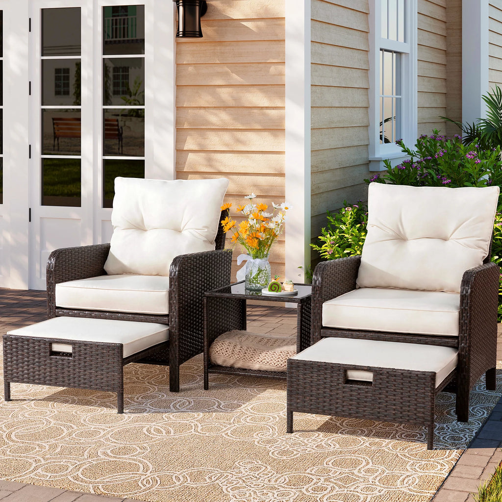 5 Piece PE Wicker Patio Furniture Set with Ottoman I4995