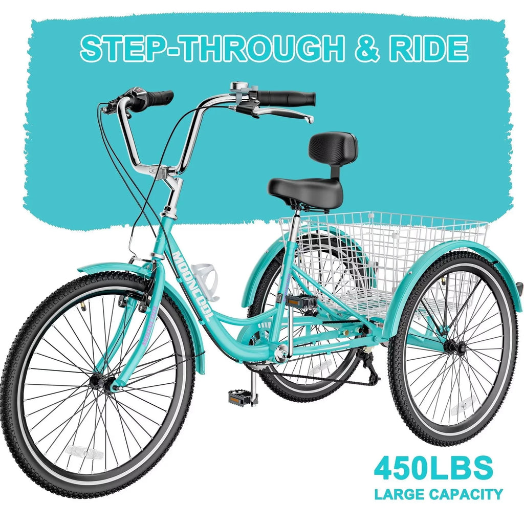 26 Adult Tricycle 7 Speed 450lbs Capacity with Shopping Basket W32038