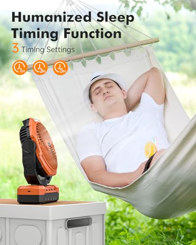 24000mAh Rechargeable Battery Operated Camping Fan with Light & Hook N61942