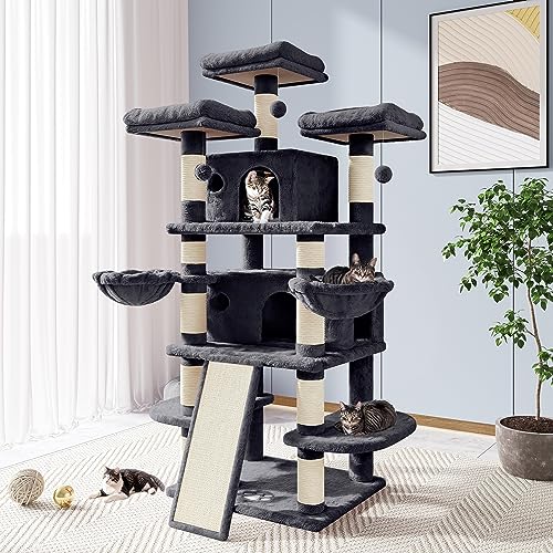 68 Inches Cat Tree Multi-Level Smokey Grey W21005