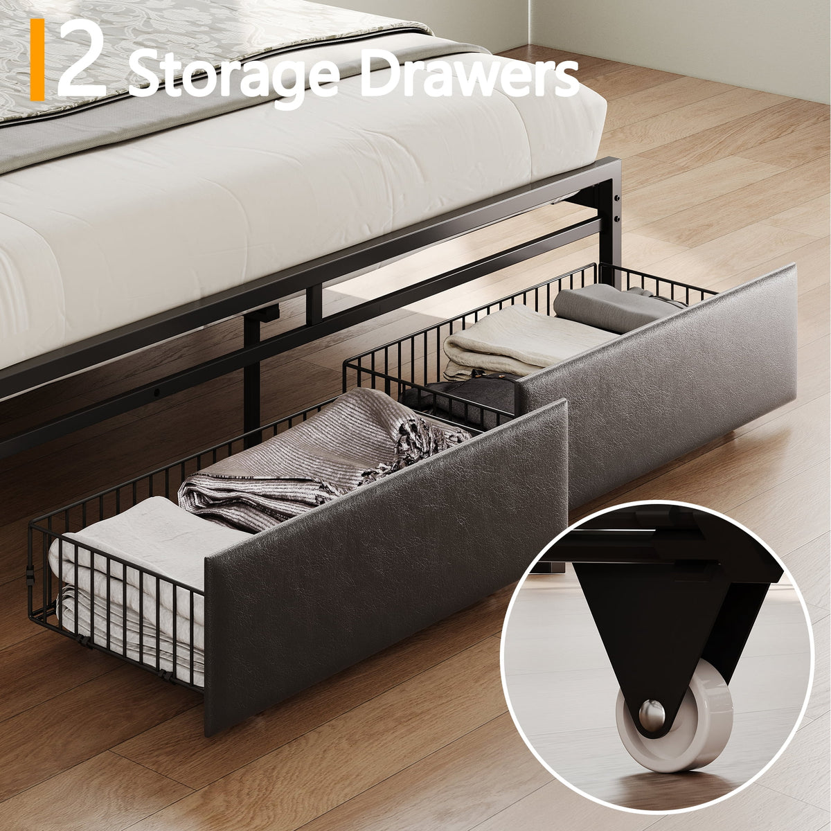 King Storage Bed Frame with Charging Station and Drawers A95008