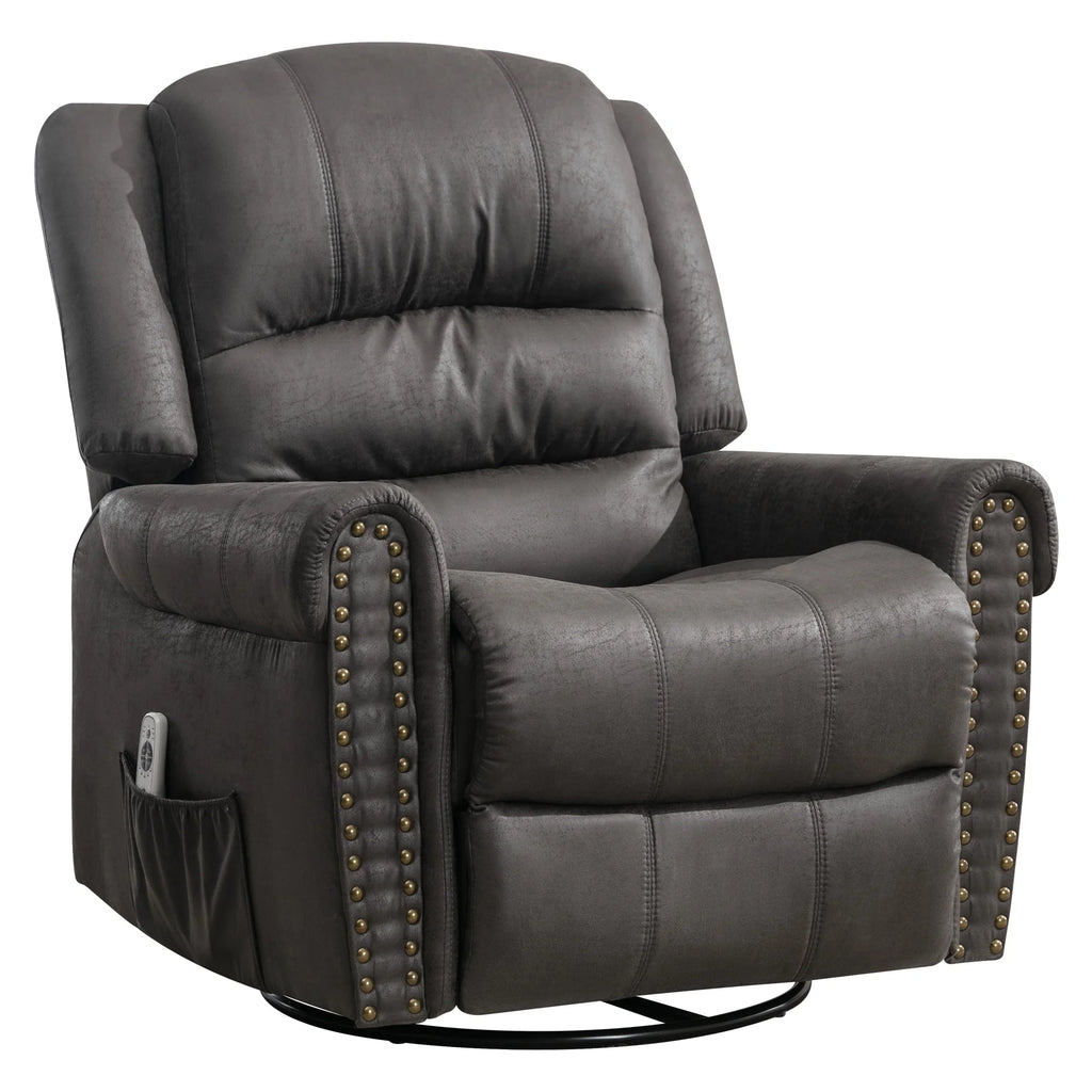 Gray PU Leather Swivel Recliner Chair with Massage and Heat T4946
