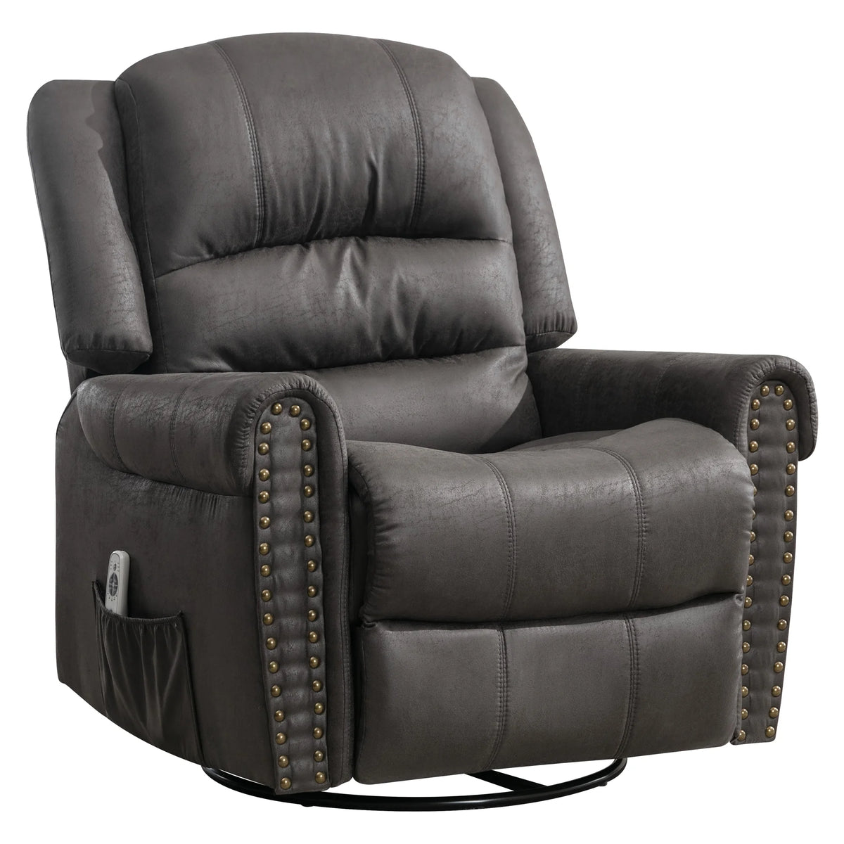 Gray PU Leather Swivel Recliner Chair with Massage and Heat T4946