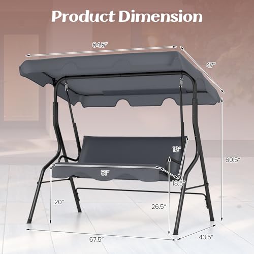 3 Person Porch Swing with Removable Cushion and Canopy G38663