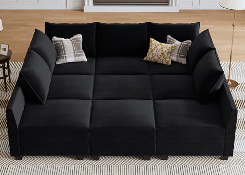Black Modular Sectional Sofa with Storage Ottoman A144805