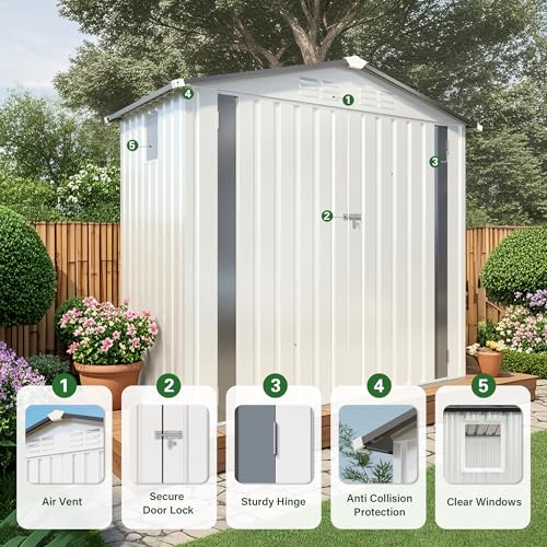 5'x3' Gray Metal Outdoor Storage Shed with Windows and Lockable Door F751608