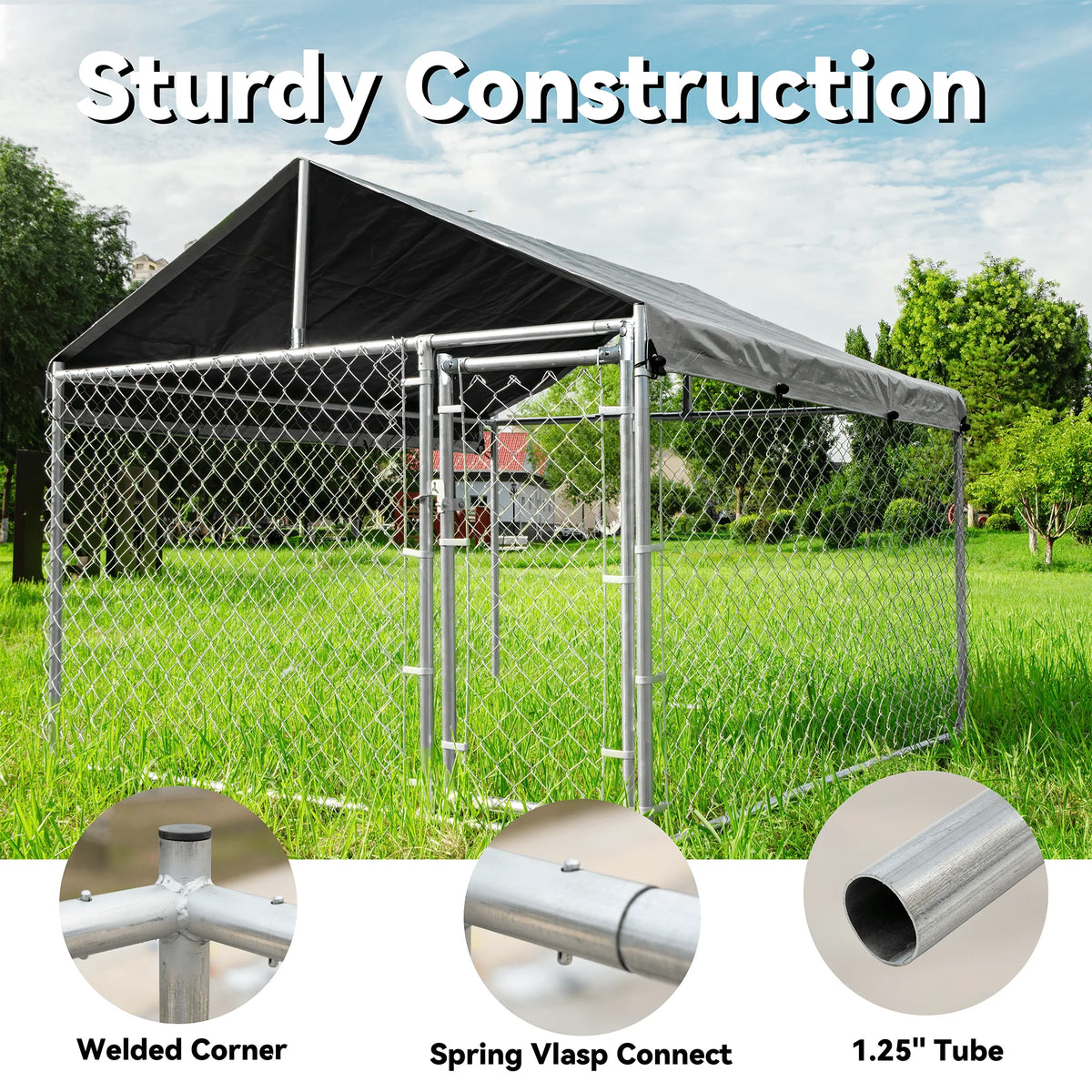 Large Outdoor Dog Kennel with Waterproof Cover and Lock C29955