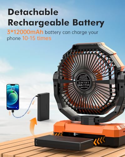 24000mAh Rechargeable Battery Operated Camping Fan with Light & Hook N61942