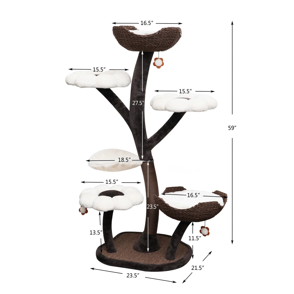 Natural Blossom Woven Tree Branches 6-Level Cat Tree with Hammock T37213