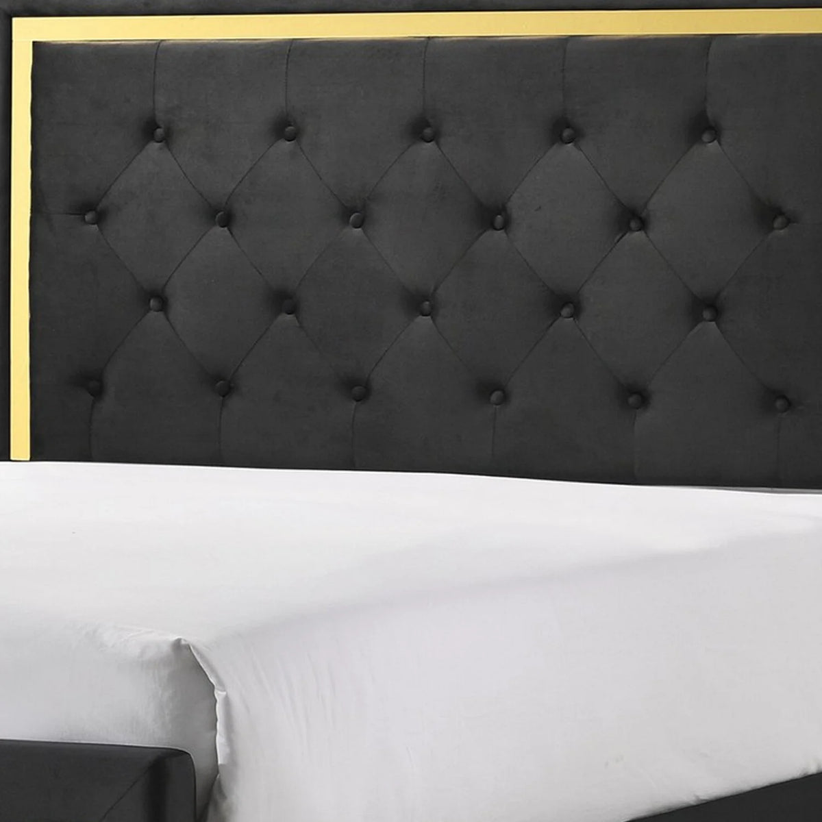 King Size Button Tufted Black Upholstery Bed W57324