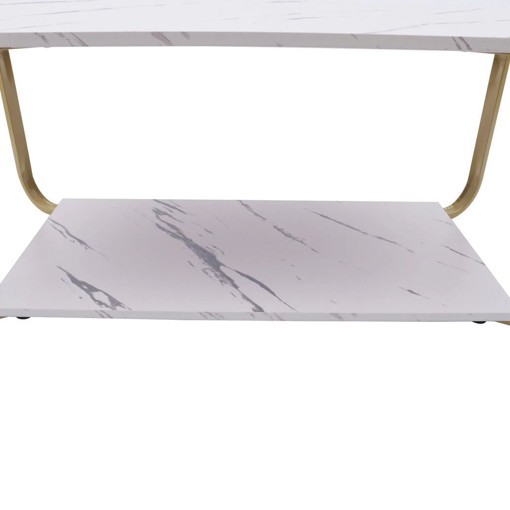 2-Tier Marble Coffee Table with Storage X585307