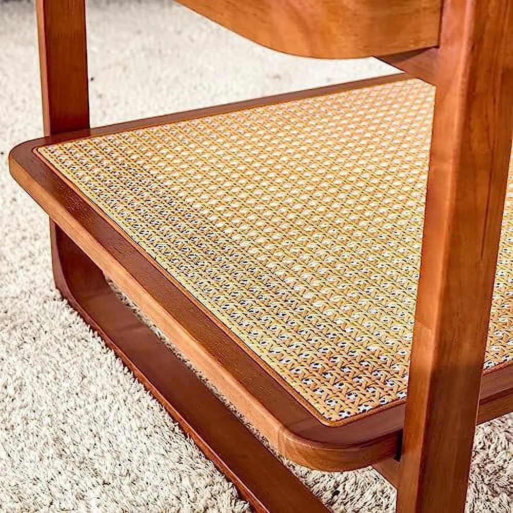 Modern Rattan Woven Glass Desktop Round Double-Layer Solid Wood Coffee Table M1455