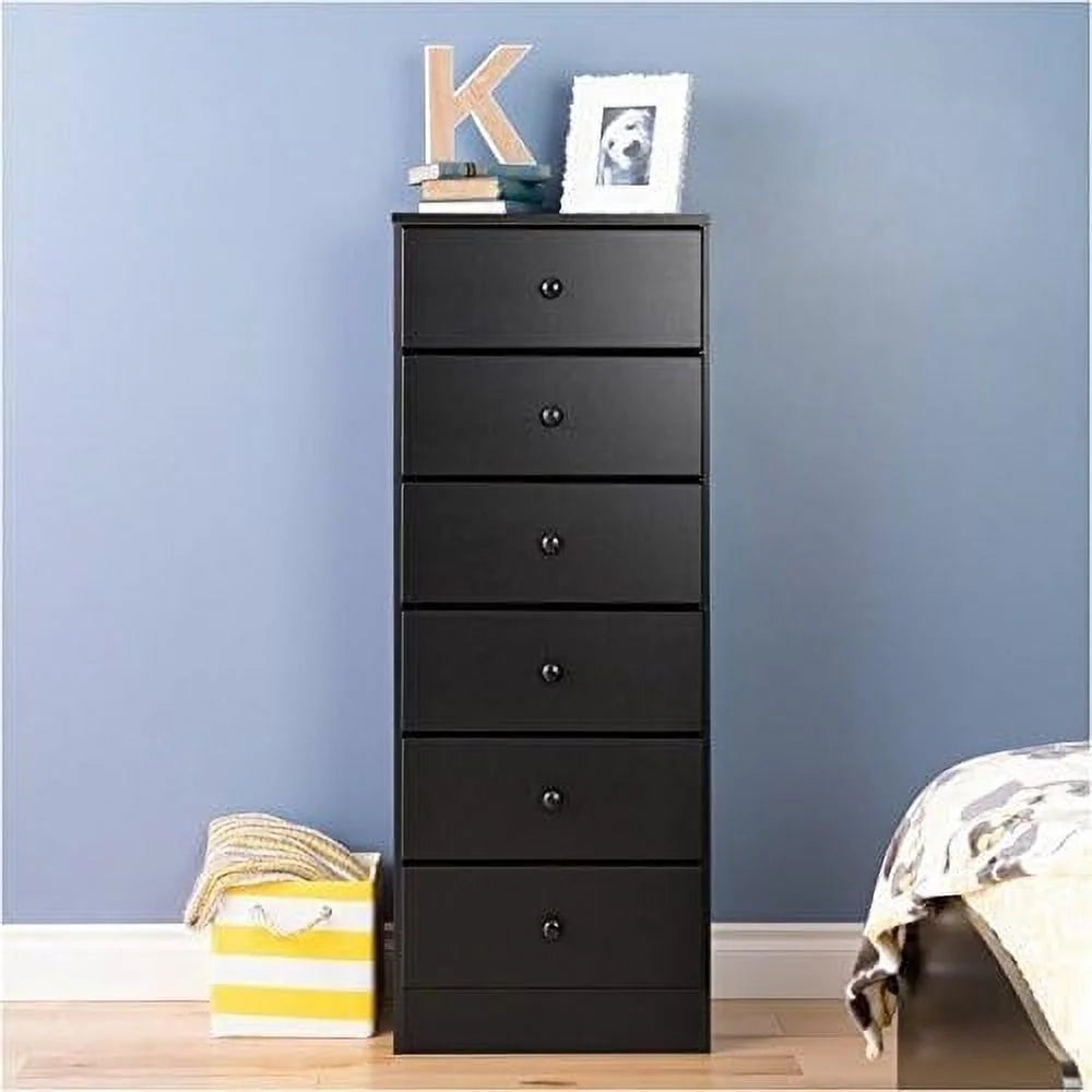 52" Tall 6 Drawer Black Wood Chest X235206