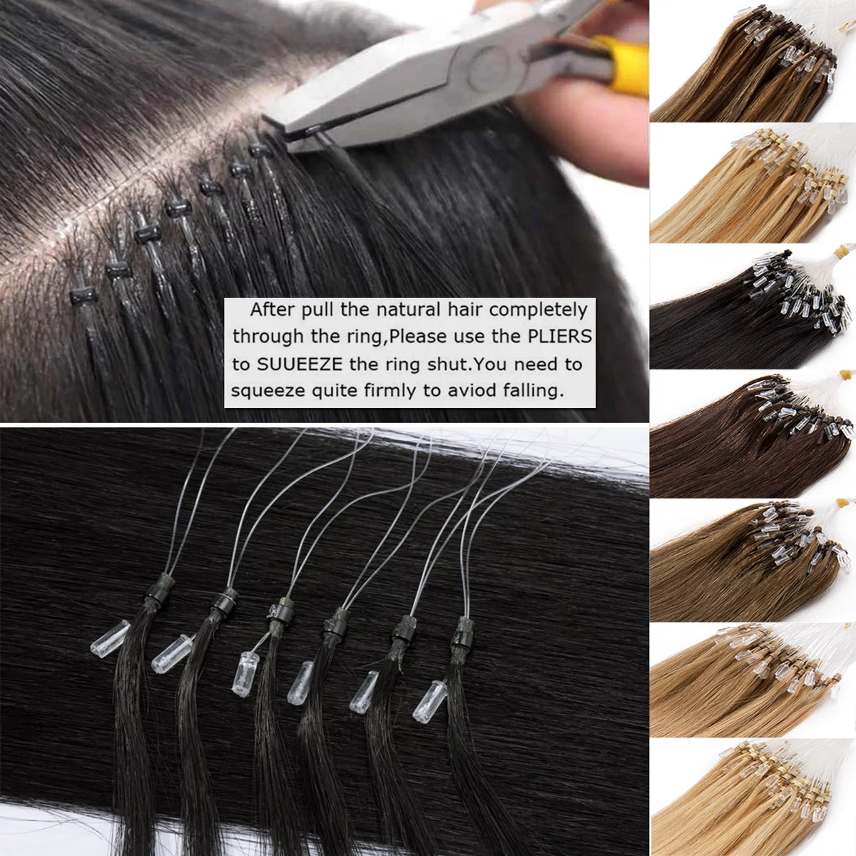 Black Micro Ring Human Hair Extensions 0.5g 100 Strands Y670244