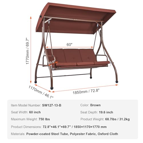 3-Seat Converting Canopy Patio Swing Chair with Cushion I42822
