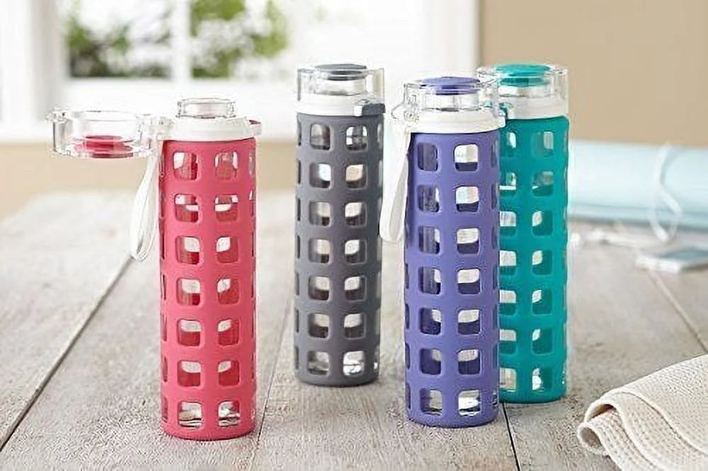 BPA-Free Glass Water Bottle with Flip Lid, Pink, 20 oz J321