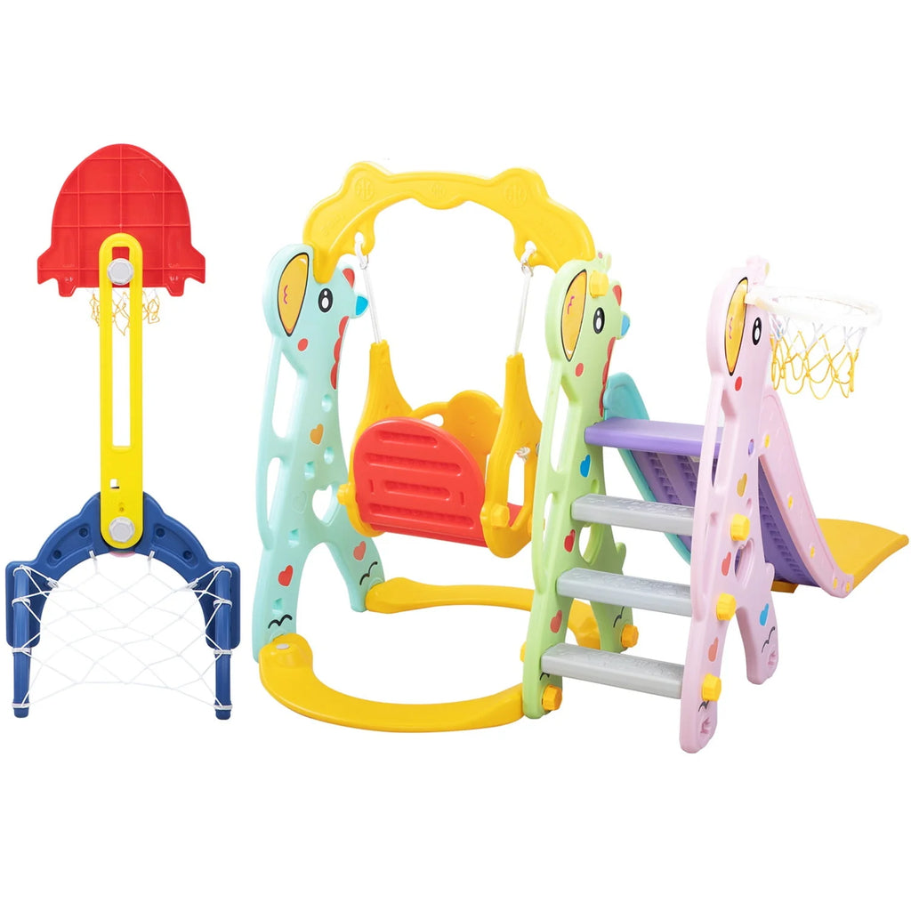 5 in 1 Kids Slide and Swing Set with 2 Basketball Hoops N88066