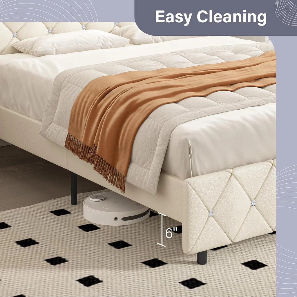 Queen Size Upholstered Platform Bed Frame with Wingback Diamond Tufted Headboard V587