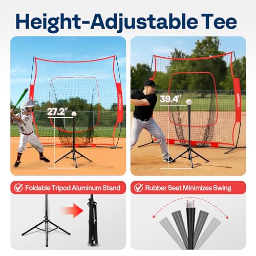 7x7 Ft Baseball Softball Practice Net with Batting Tee and Carry Bag J76239