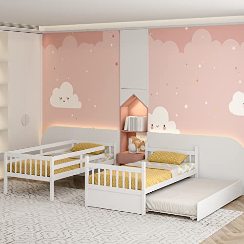 White Twin Over Twin Bunk Bed with Trundle T44003