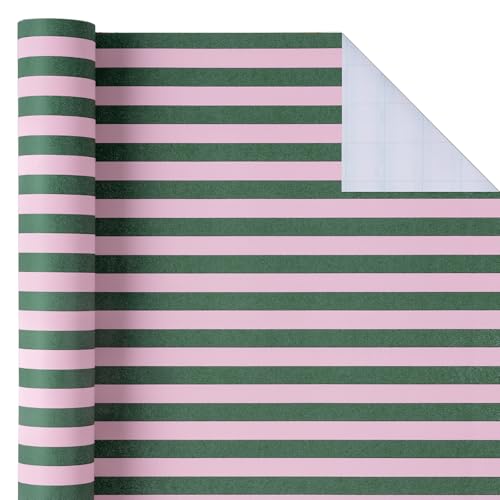 Kraft Green and Pink Stripe Wrapping Paper Mini Roll L3129