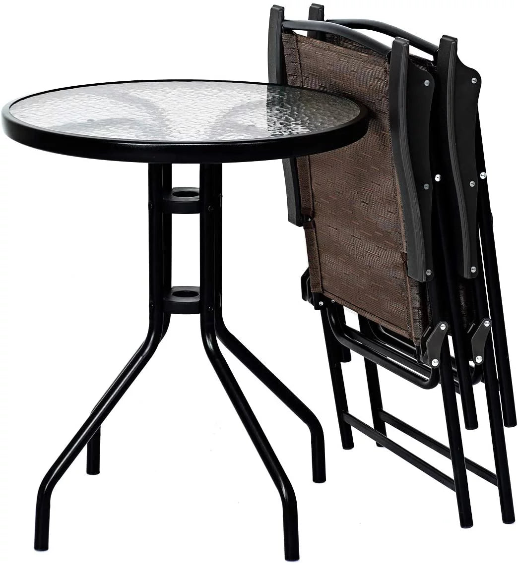 3-Piece Patio Bistro Set with Round Tempered Glass Table and 2 Chairs L80265