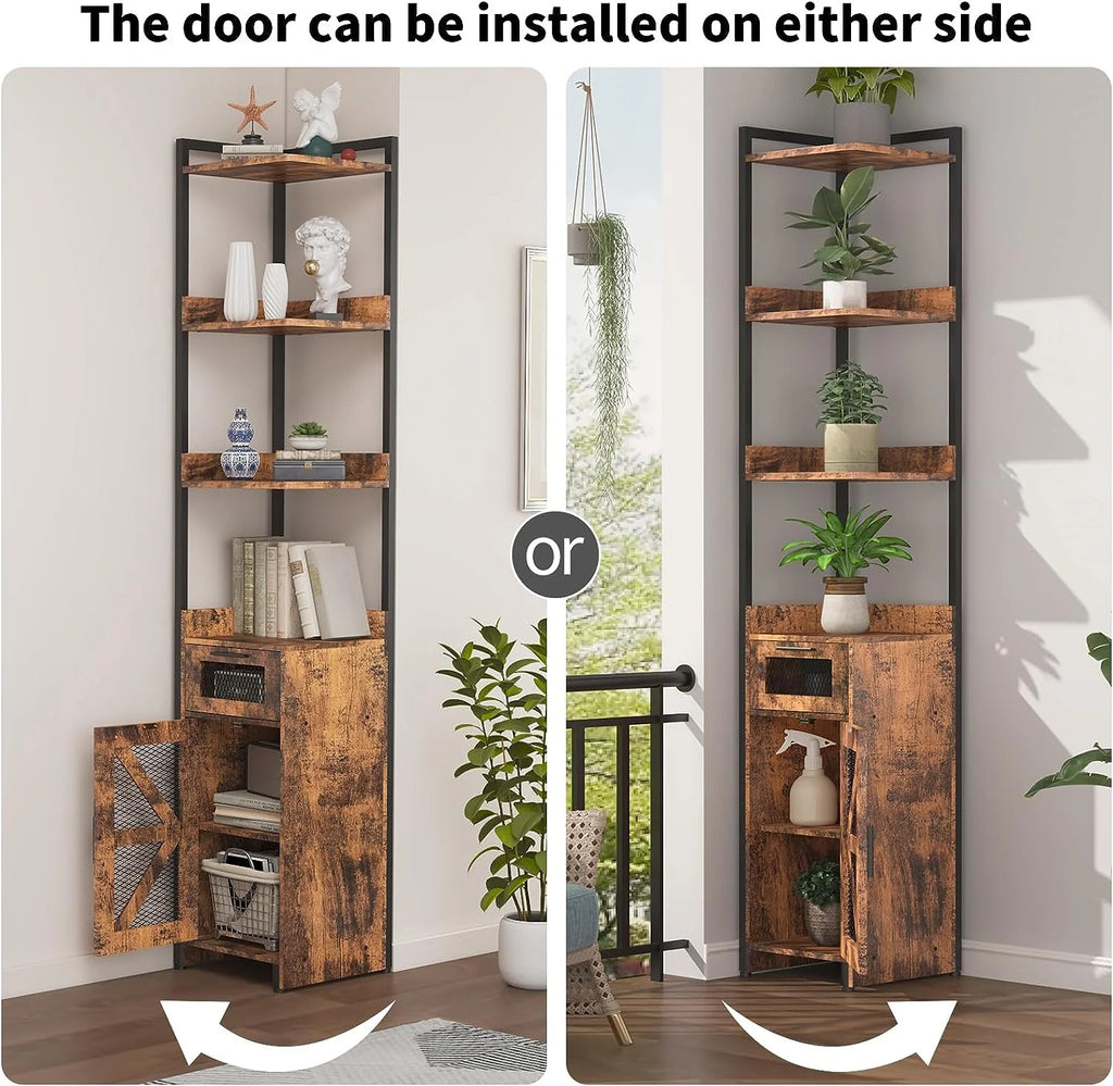 Grey 7-Tier Corner Cabinet with Drawer E2358