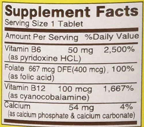 B6/B12/Folic Acid Tablets Dietary Supplement 90 Count Pack of 3 P526222