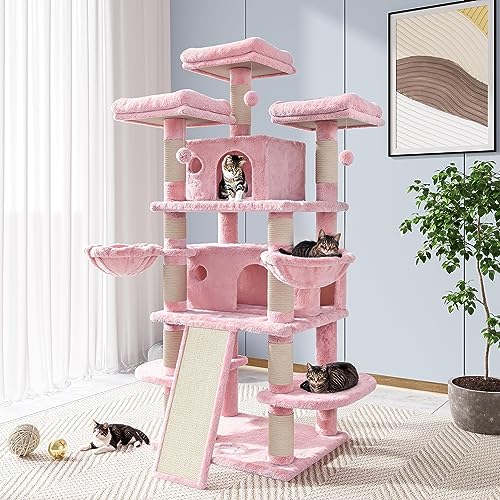 68 Inches Cat Tree Multi-Level Smokey Grey W21005